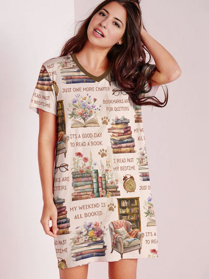 Book Lover V-neck Nightshirt Reading Retreat