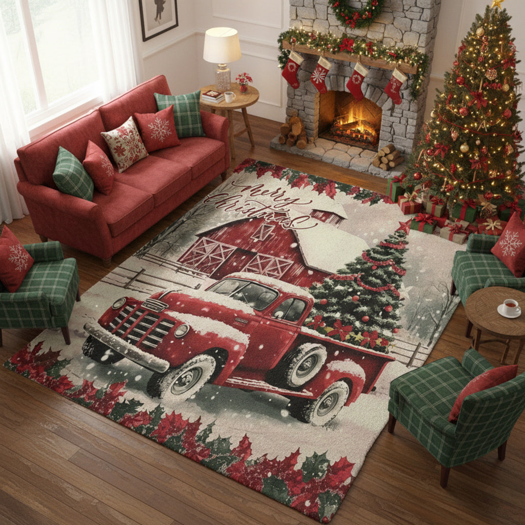 Christmas Area Rug Rustic Merry Christmas