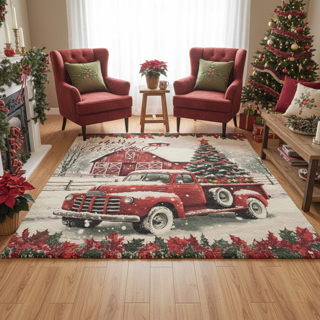 Christmas Area Rug Rustic Merry Christmas