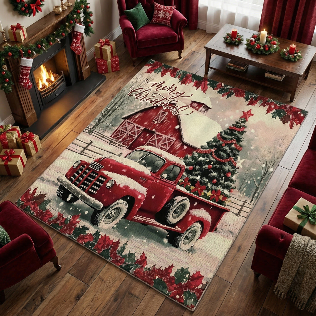 Christmas Area Rug Rustic Merry Christmas