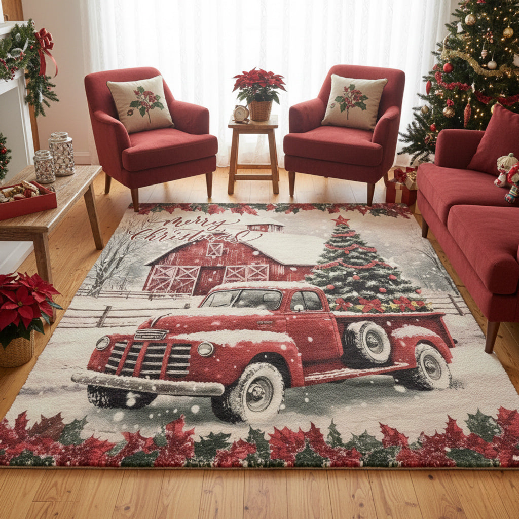 Christmas Area Rug Rustic Merry Christmas
