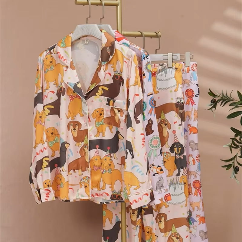 Dachshund Party Iced Silk Pajamas