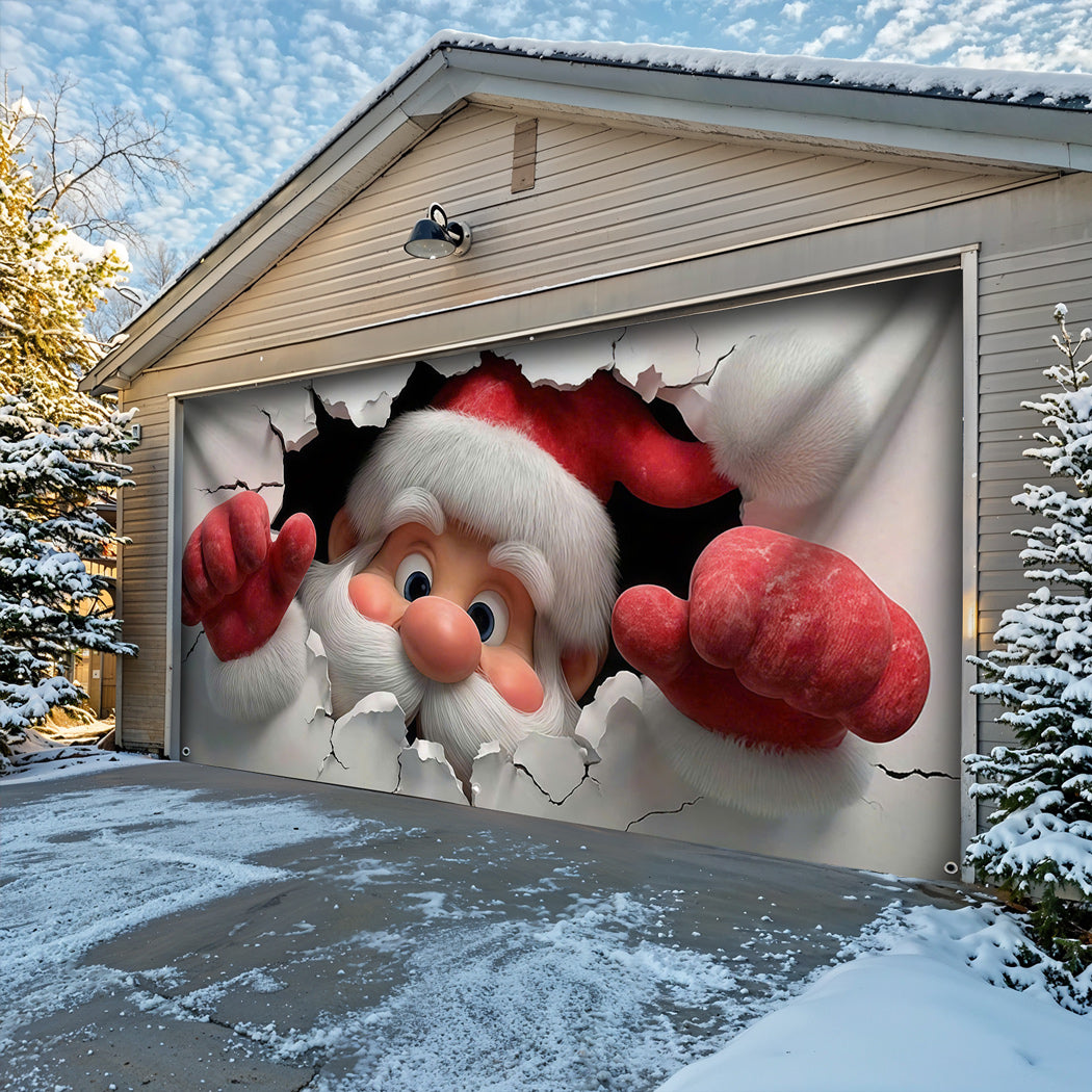 Christmas Garage Door Banner Decoration -  Santa's Breakthrough