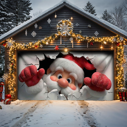 Christmas Garage Door Banner Decoration -  Santa's Breakthrough