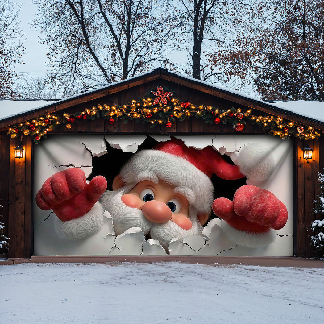 Christmas Garage Door Banner Decoration -  Santa's Breakthrough