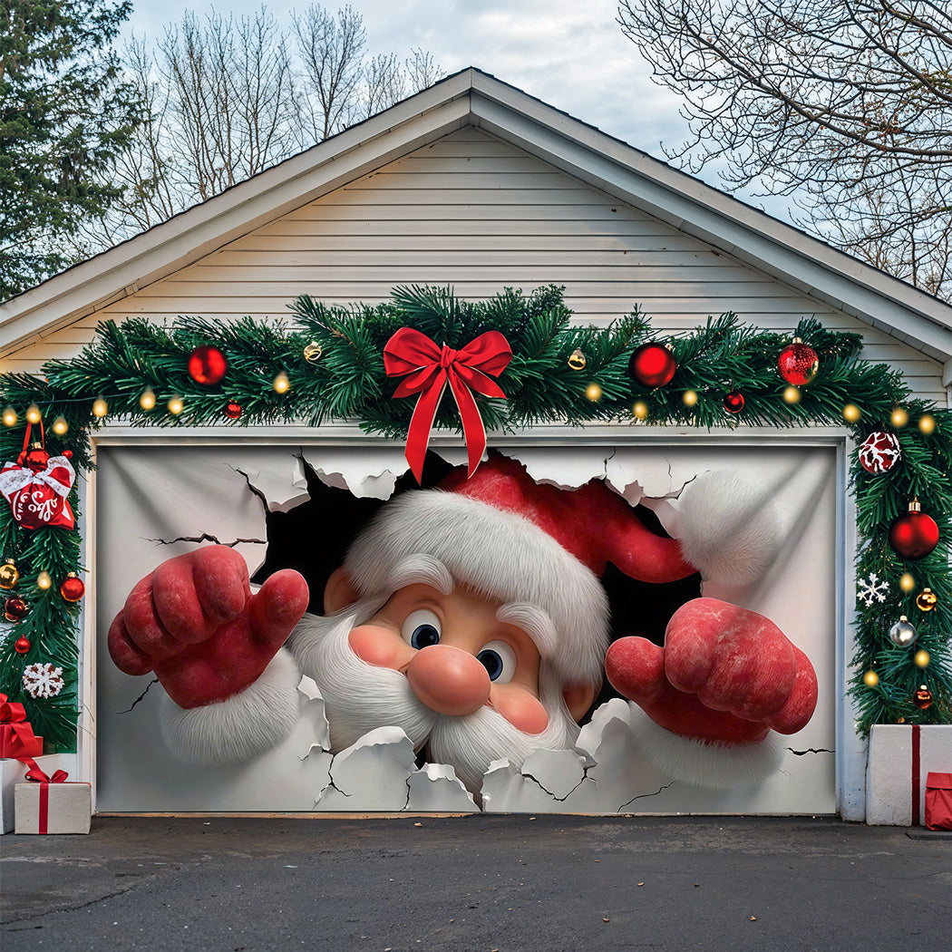 Christmas Garage Door Banner Decoration -  Santa's Breakthrough