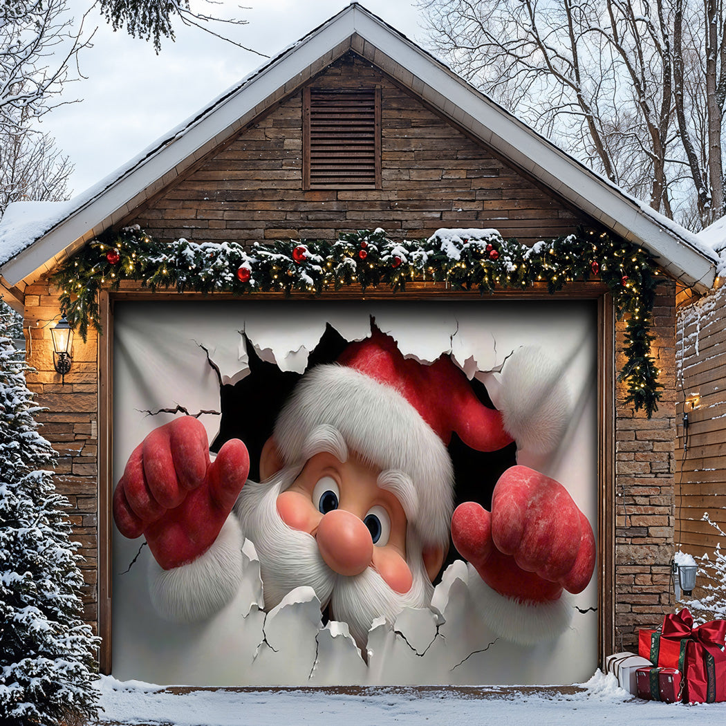 Christmas Garage Door Banner Decoration -  Santa's Breakthrough