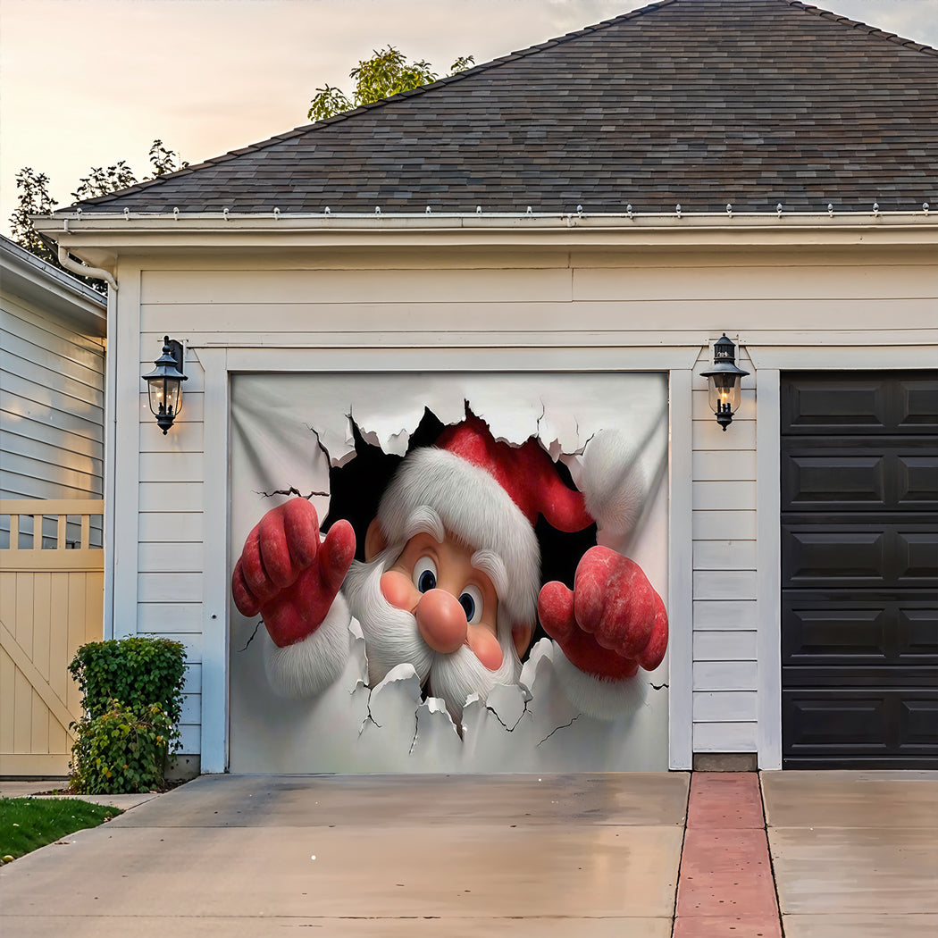 Christmas Garage Door Banner Decoration -  Santa's Breakthrough