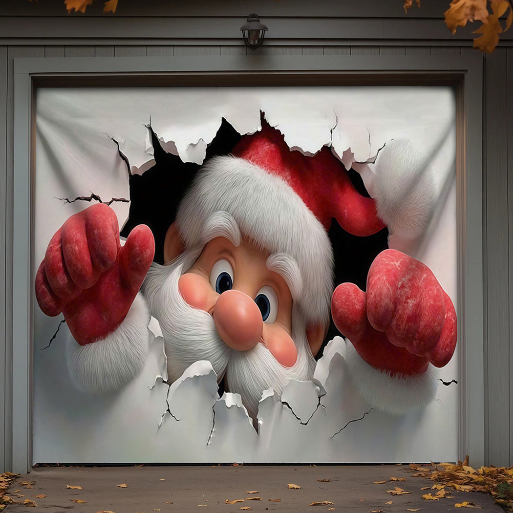 Christmas Garage Door Banner Decoration -  Santa's Breakthrough