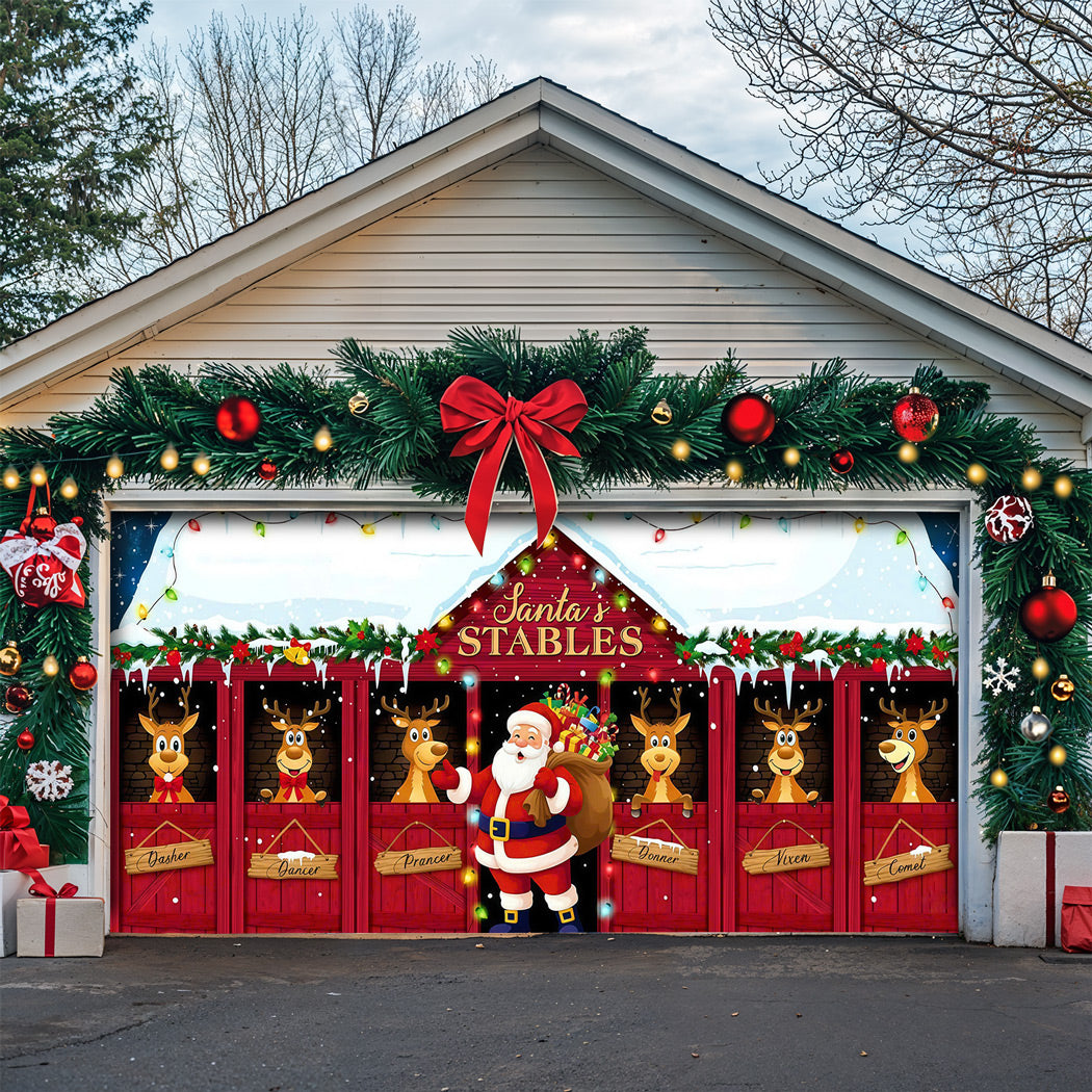 Christmas Garage Door Banner Decoration -  Santa's Stables