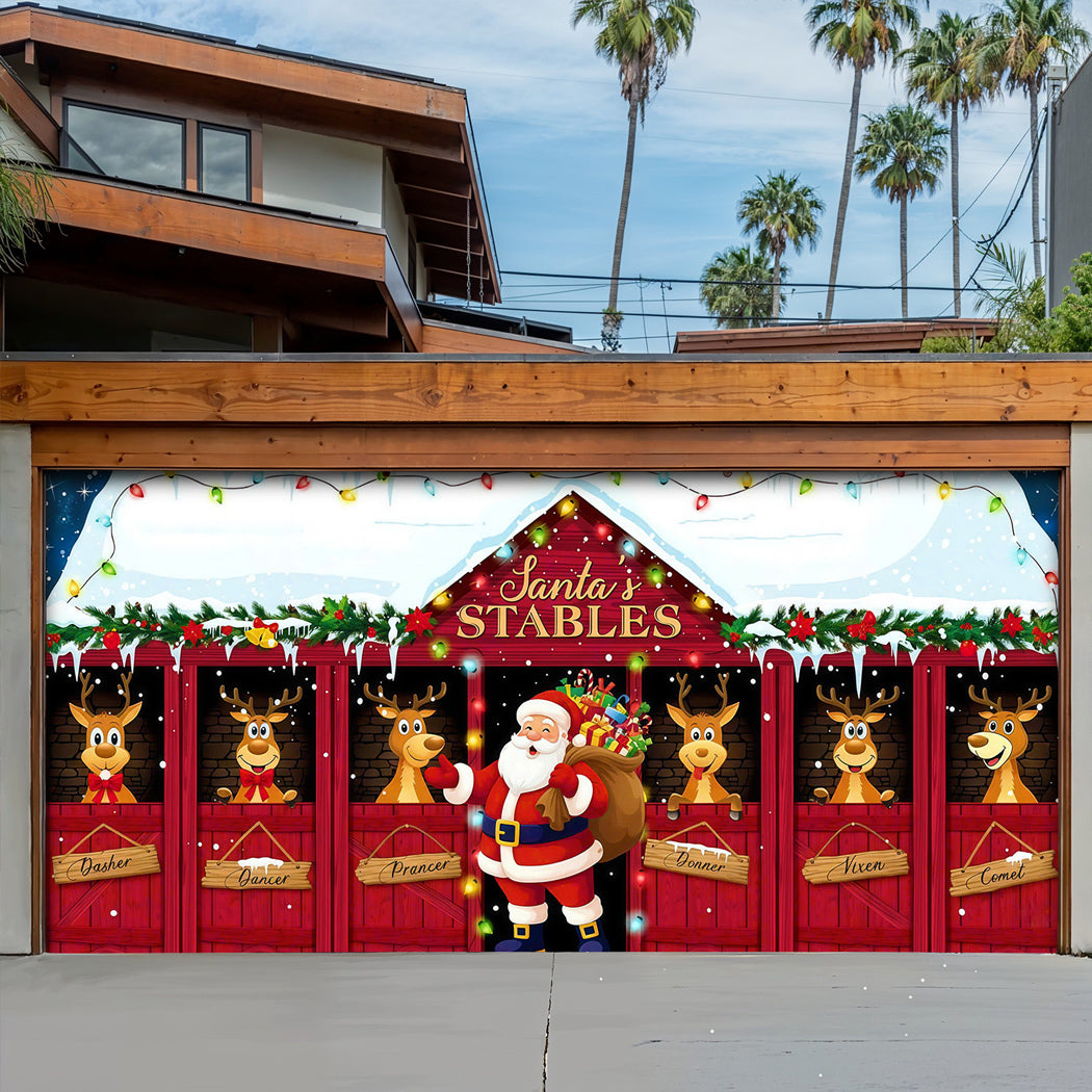 Christmas Garage Door Banner Decoration -  Santa's Stables