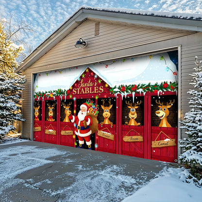 Christmas Garage Door Banner Decoration -  Santa's Stables