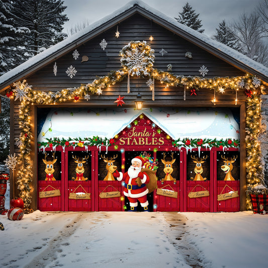 Christmas Garage Door Banner Decoration -  Santa's Stables