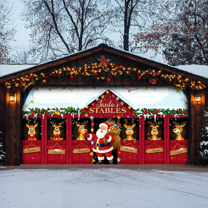 Christmas Garage Door Banner Decoration -  Santa's Stables