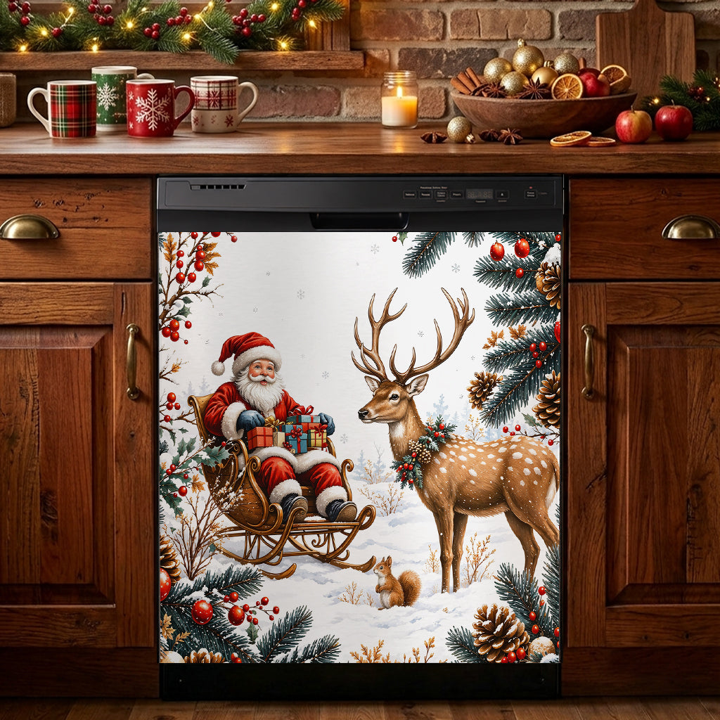 Christmas Magnetic Dishwasher Cover Santa's Snowy Woodland