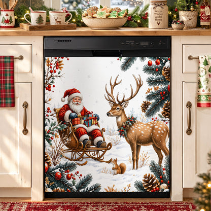 Christmas Magnetic Dishwasher Cover Santa's Snowy Woodland
