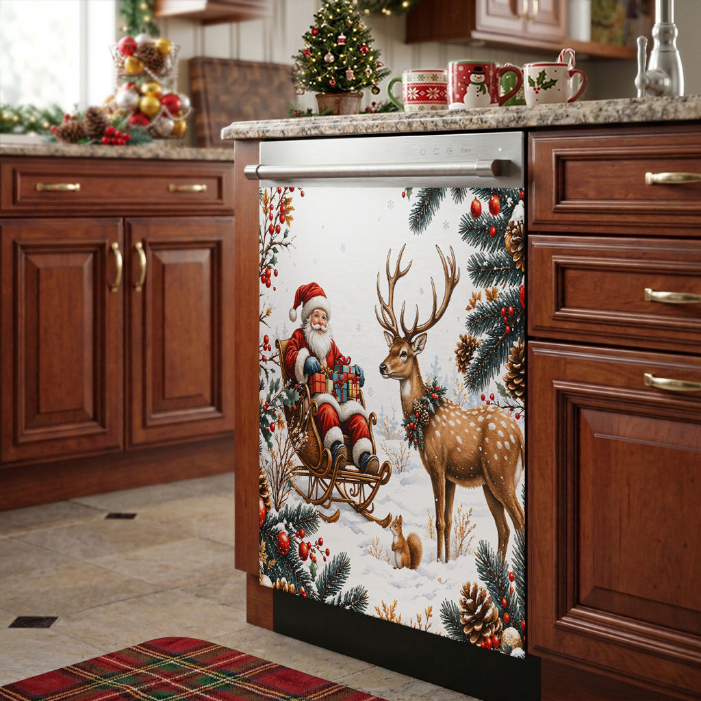 Christmas Magnetic Dishwasher Cover Santa's Snowy Woodland