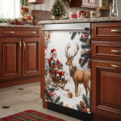 Christmas Magnetic Dishwasher Cover Santa's Snowy Woodland