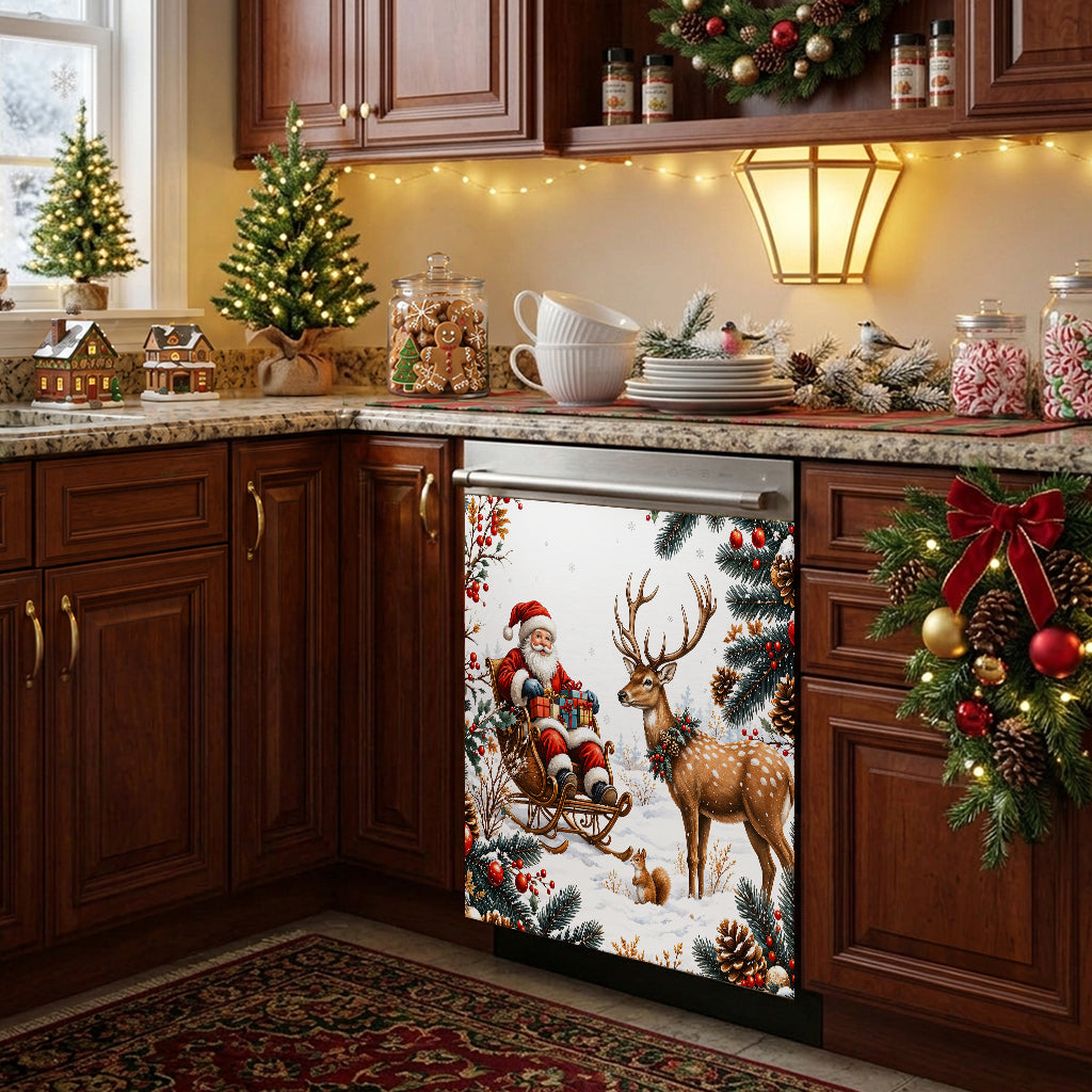 Christmas Magnetic Dishwasher Cover Santa's Snowy Woodland