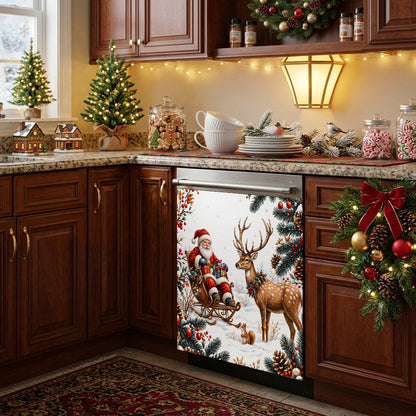 Christmas Magnetic Dishwasher Cover Santa's Snowy Woodland