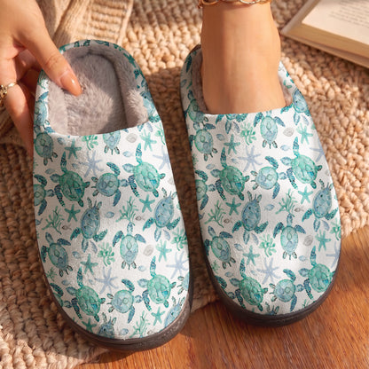 Fleece Lined Slippers Sea Turtle And Coral Reefs