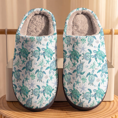 Fleece Lined Slippers Sea Turtle And Coral Reefs