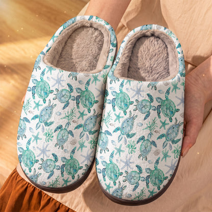 Fleece Lined Slippers Sea Turtle And Coral Reefs