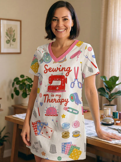 Sewing Lover V-neck Nightshirt Sewing Is My Therapy
