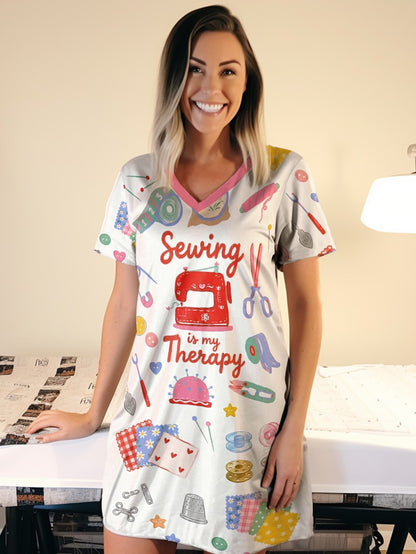Sewing Lover V-neck Nightshirt Sewing Is My Therapy