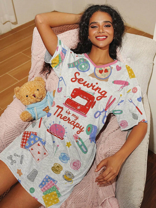 Sewing Lover V-neck Nightshirt Sewing Is My Therapy