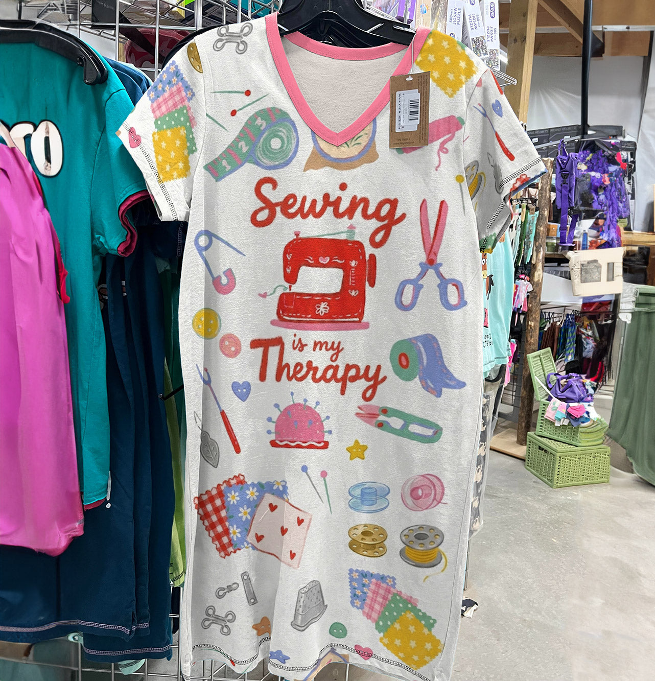 Sewing Lover V-neck Nightshirt Sewing Is My Therapy