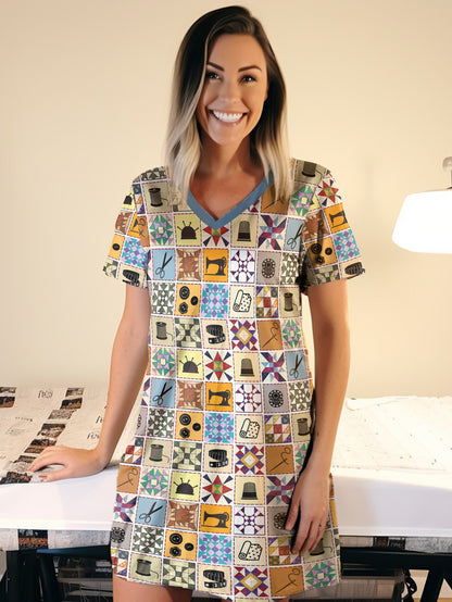 Sewing Lover V-neck Nightshirt Sewing Notions Quilt Blocks