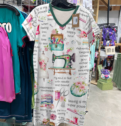Sewing Lover V-neck Nightshirt Sewing Whispers