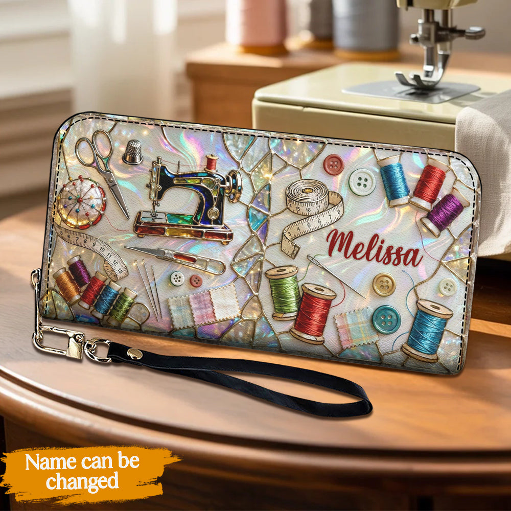 Sewing Lover Leather Wallet Personalized Sewn With Sparkle