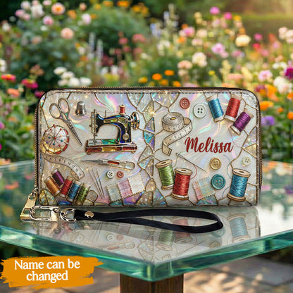 Sewing Lover Leather Wallet Personalized Sewn With Sparkle
