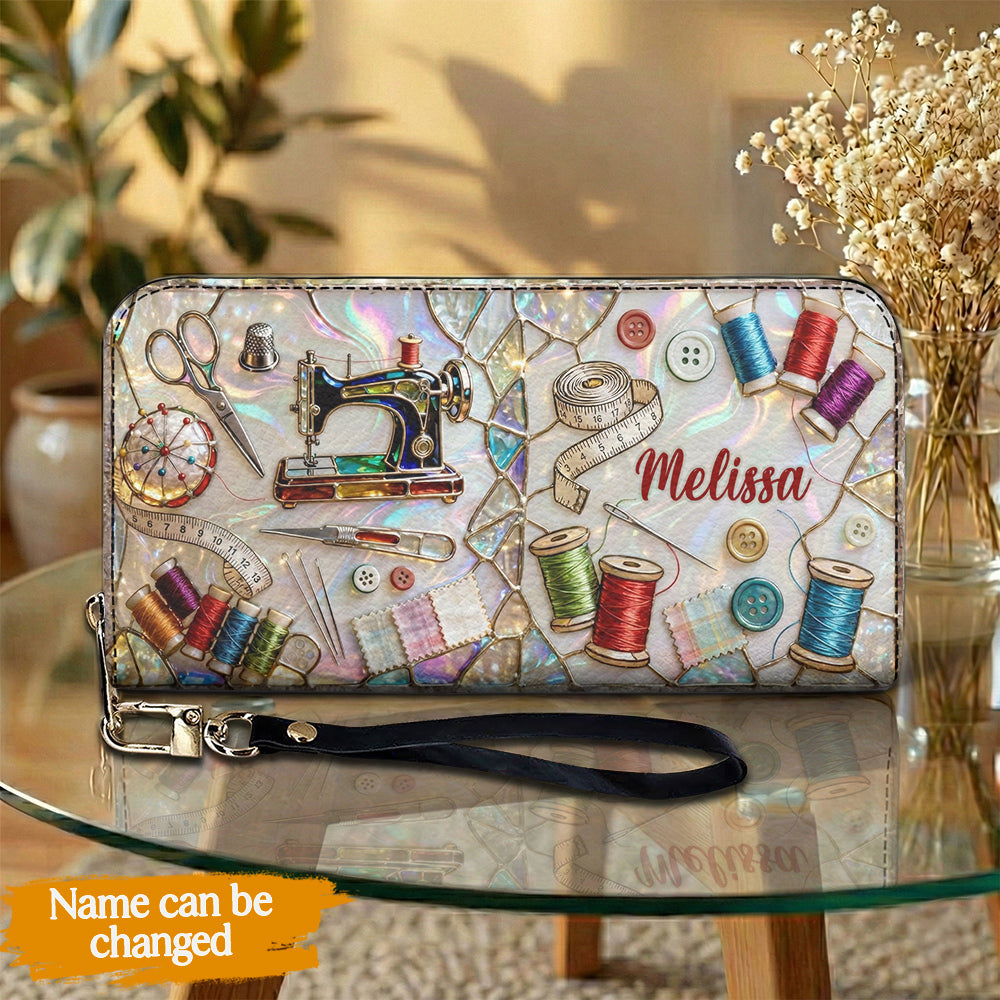 Sewing Lover Leather Wallet Personalized Sewn With Sparkle