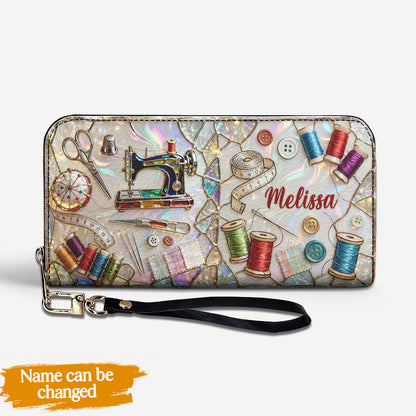 Sewing Lover Leather Wallet Personalized Sewn With Sparkle