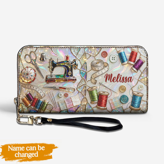 Sewing Lover Leather Wallet Personalized Sewn With Sparkle