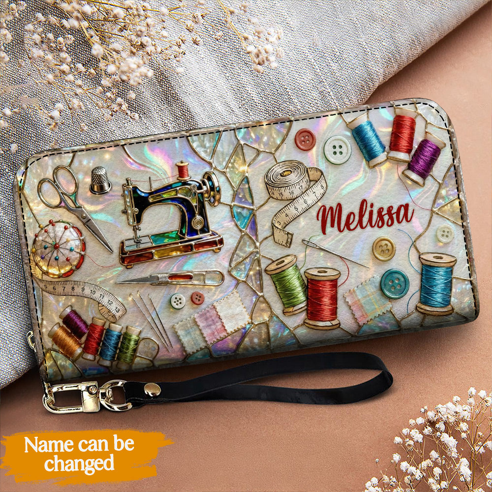 Sewing Lover Leather Wallet Personalized Sewn With Sparkle