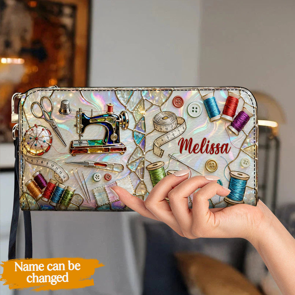 Sewing Lover Leather Wallet Personalized Sewn With Sparkle