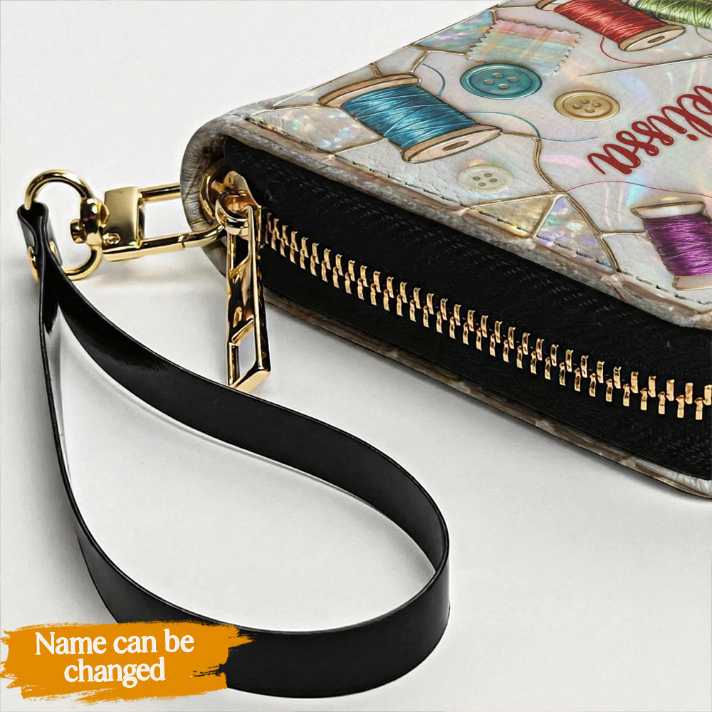 Sewing Lover Leather Wallet Personalized Sewn With Sparkle