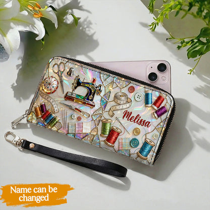 Sewing Lover Leather Wallet Personalized Sewn With Sparkle
