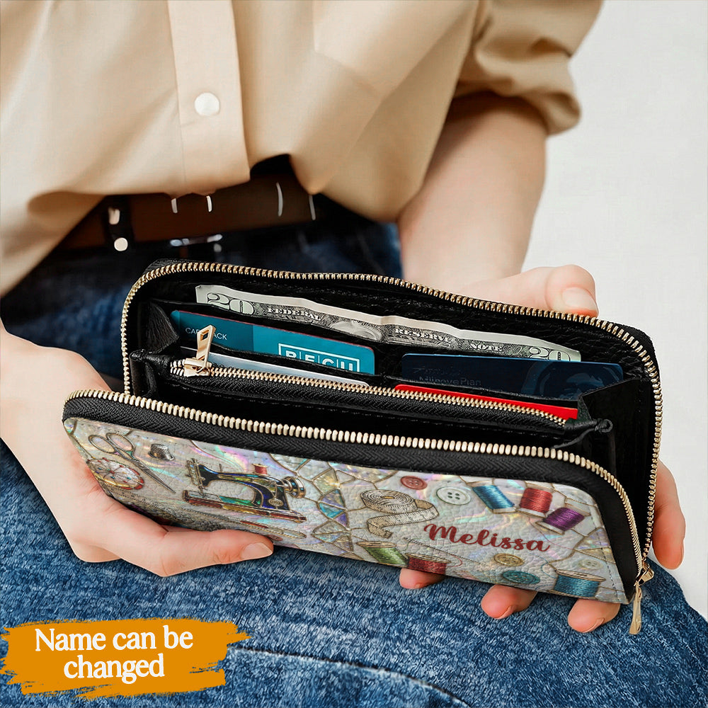 Sewing Lover Leather Wallet Personalized Sewn With Sparkle