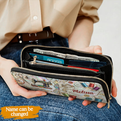 Sewing Lover Leather Wallet Personalized Sewn With Sparkle