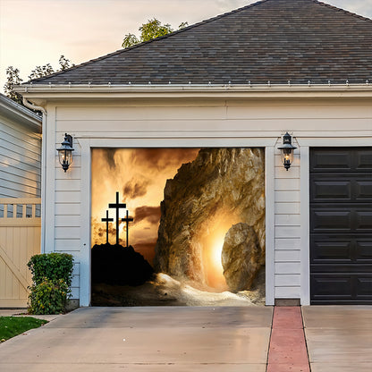 Christian Easter Garage Door Banner Decoration - Shadow of the Cross, Light of the Tomb