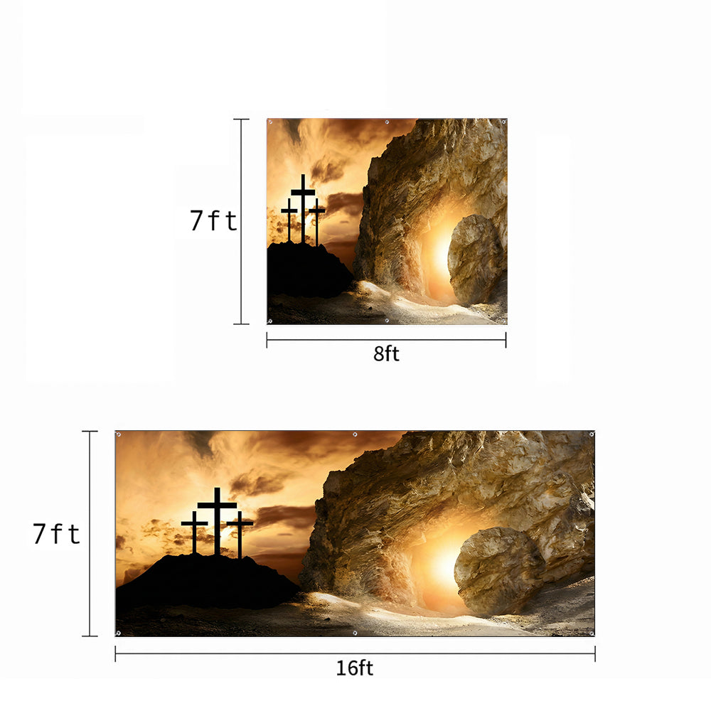 Christian Easter Garage Door Banner Decoration - Shadow of the Cross, Light of the Tomb