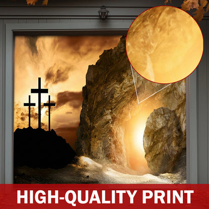 Christian Easter Garage Door Banner Decoration - Shadow of the Cross, Light of the Tomb