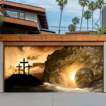 Christian Easter Garage Door Banner Decoration - Shadow of the Cross, Light of the Tomb