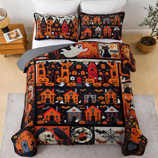 Halloween 2D Print All Season 3-Piece Quilt Set Shadowfall Sanctuary