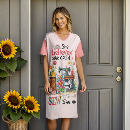 Sewing Lover V-neck Nightshirt She Believed She Could Sew She Did